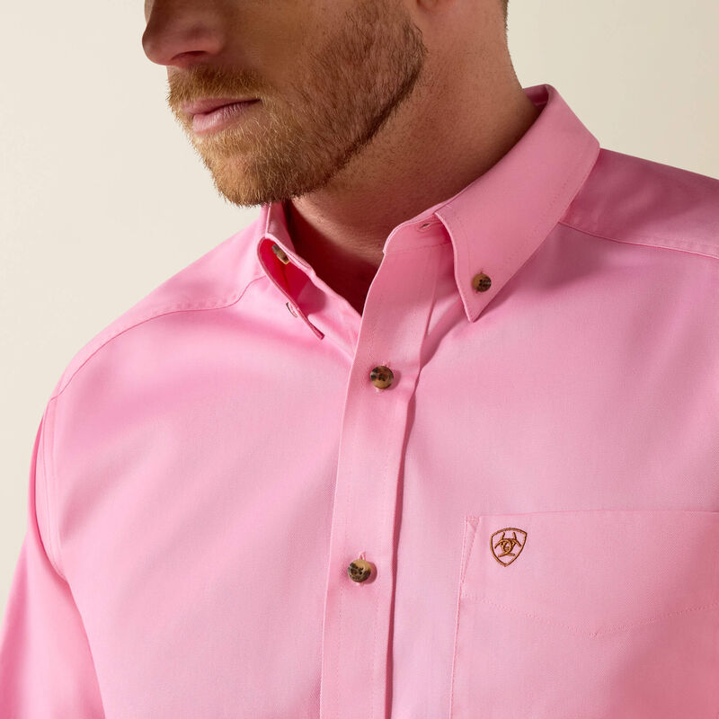 Men's Ariat Solid Prism Pink Twill Classic Fit Shirt - 10016992