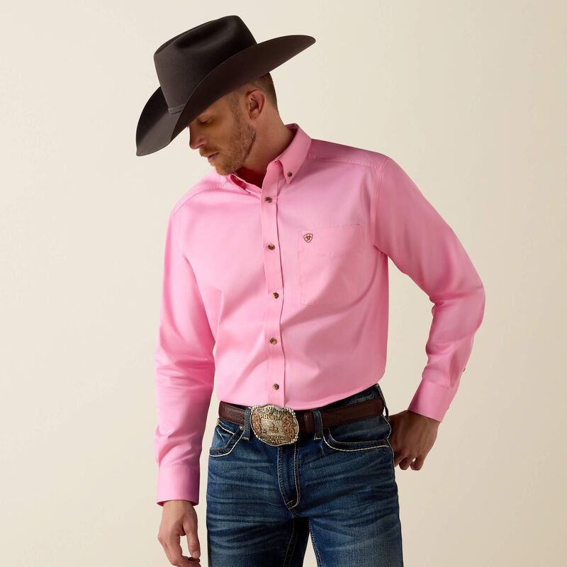 Men's Ariat Solid Prism Pink Twill Classic Fit Shirt - 10016992