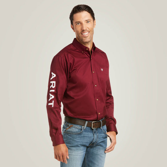 Men's Ariat Team Logo Burgundy Twill Fitted Shirt - 10034233