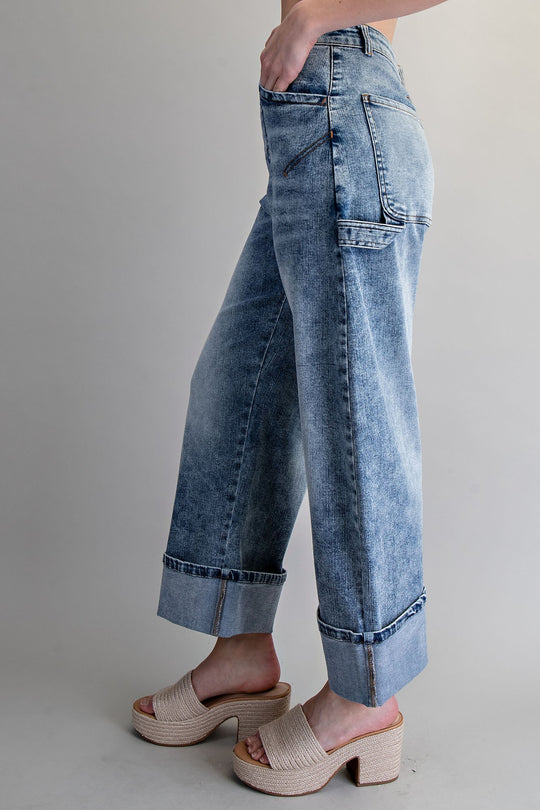 Ladies EESOME Zipper Front Rolled Up Hem Pants - PK14803