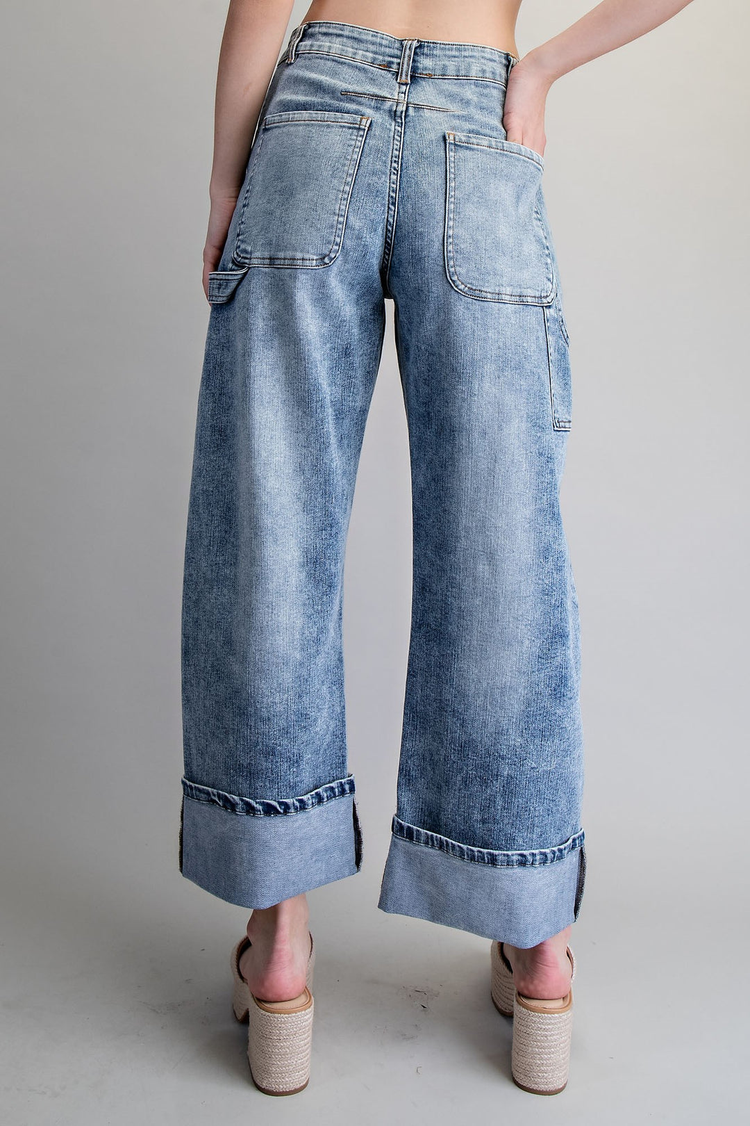 Ladies EESOME Zipper Front Rolled Up Hem Pants - PK14803