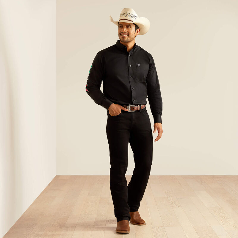 Ariat Men's Team Logo Twill Fitted LS Shirt 10038914 Black/Mexico / XS Ariat Men's Team Logo Twill Fitted LS Shirt 10038914 Black/Mexico / XS