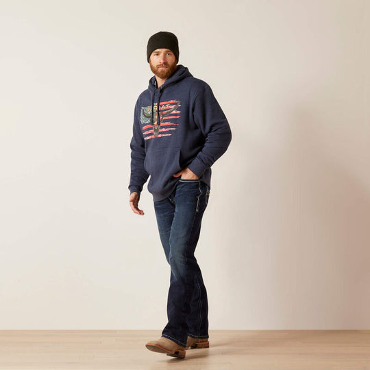 Men's Ariat American Steer Navy Hooded Sweatshirt