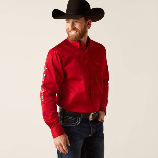 Camicia aderente cremisi mirtillo rosso in twill con logo Ariat Team da uomo - 10047224 