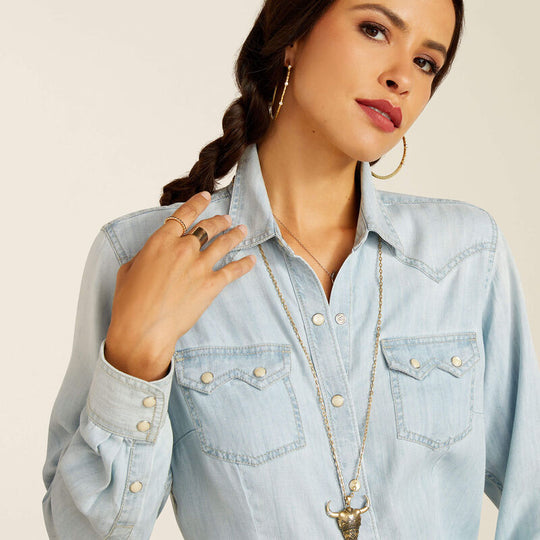 Ladies Ariat Blues Snap Bleached Chambray Shirt - 10051493