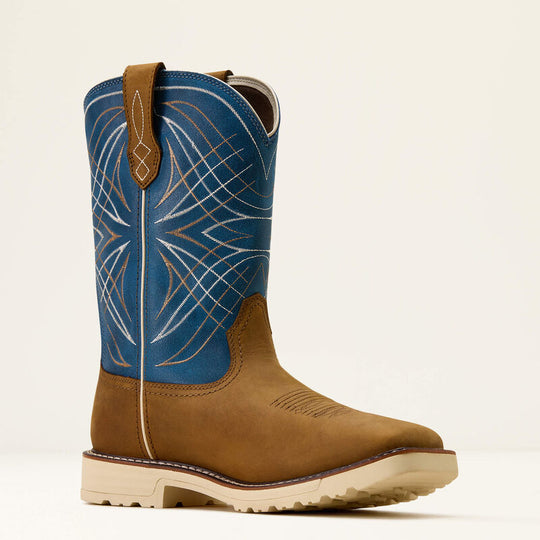 Men's Ariat Dusted Brown Basin Blue Waterproof Soft Toe Work Boot - 10060895