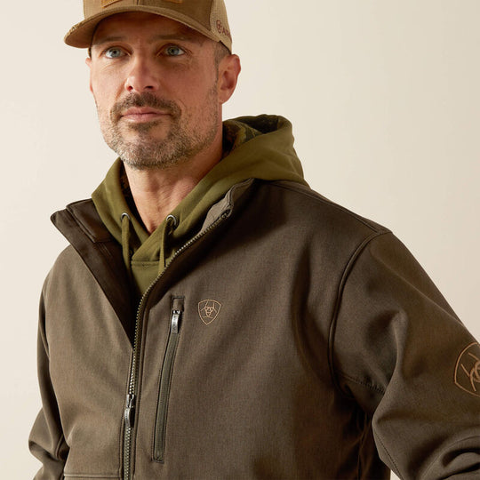 Men's Ariat Logo Softshell Earth Green Heather Jacket - 10062584