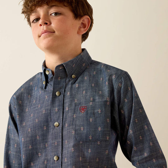 Boys Ariat Teague Chambray Blue Medallion Shirt - 10071680