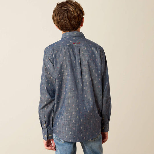 Boys Ariat Teague Chambray Blue Medallion Shirt - 10071680
