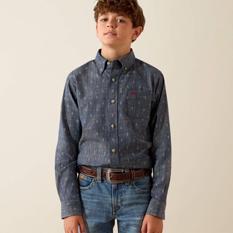 Boys Ariat Teague Chambray Blue Medallion Shirt - 10071680