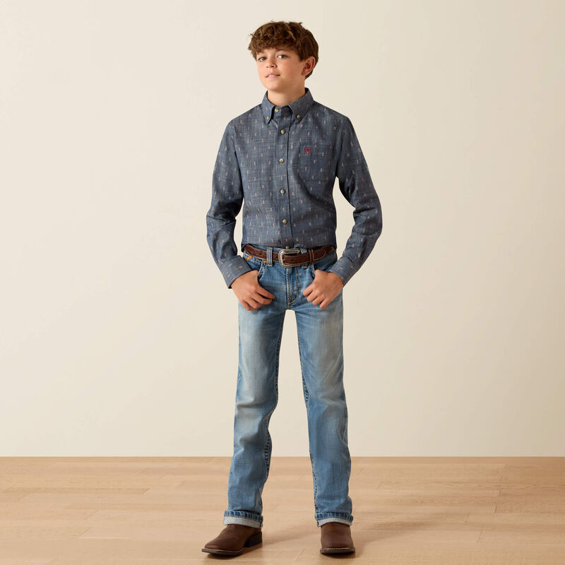 Boys Ariat Teague Chambray Blue Medallion Shirt - 10071680