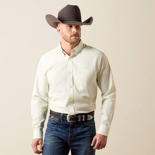 Men's Ariat Wrinkle Free Solid Laurel Green Fitted Shirt - 10073500