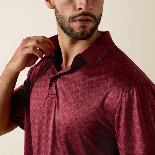 Men's Ariat All Over Print Heathered Scarlet Classic Fit Polo - 10073584
