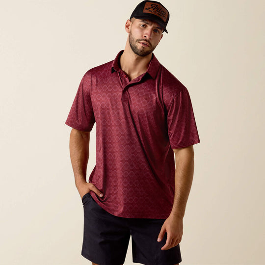 Men's Ariat All Over Print Heathered Scarlet Classic Fit Polo - 10073584