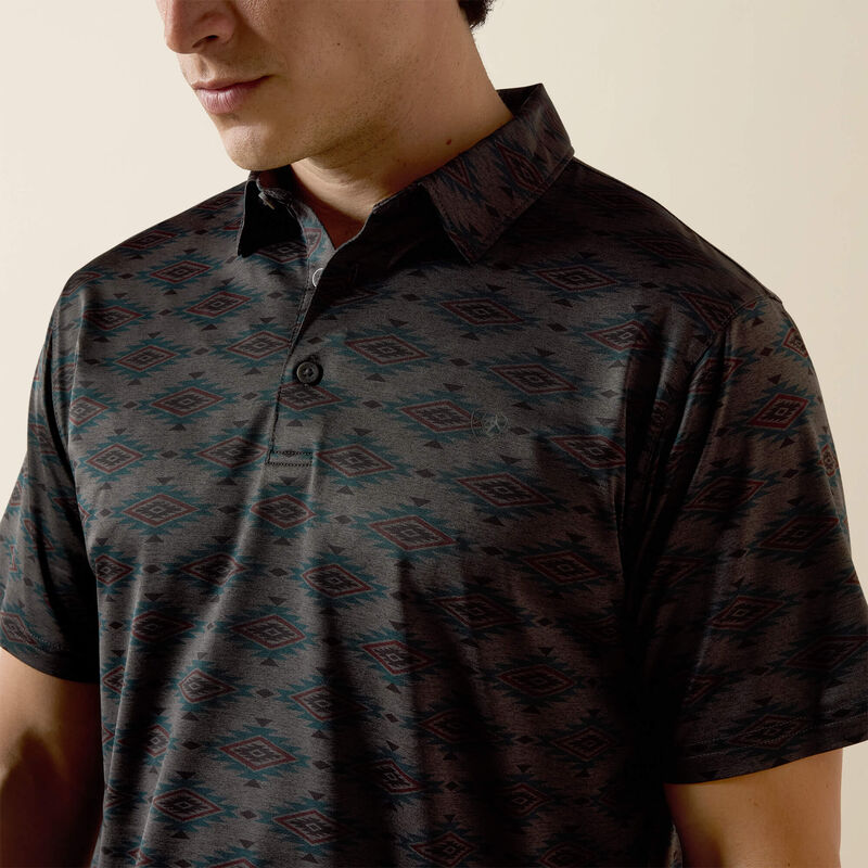 Men's Ariat All Over Print Charcoal Heathered Classic Fit Polo - 10076065