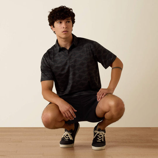 Men's Ariat All Over Print Charcoal Heathered Classic Fit Polo - 10076065