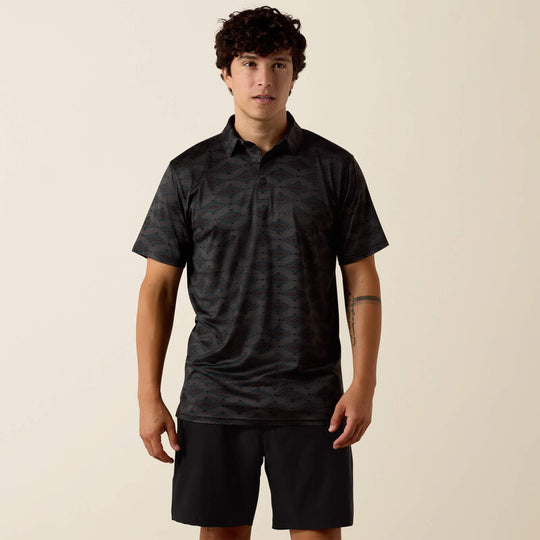 Men's Ariat All Over Print Charcoal Heathered Classic Fit Polo - 10076065