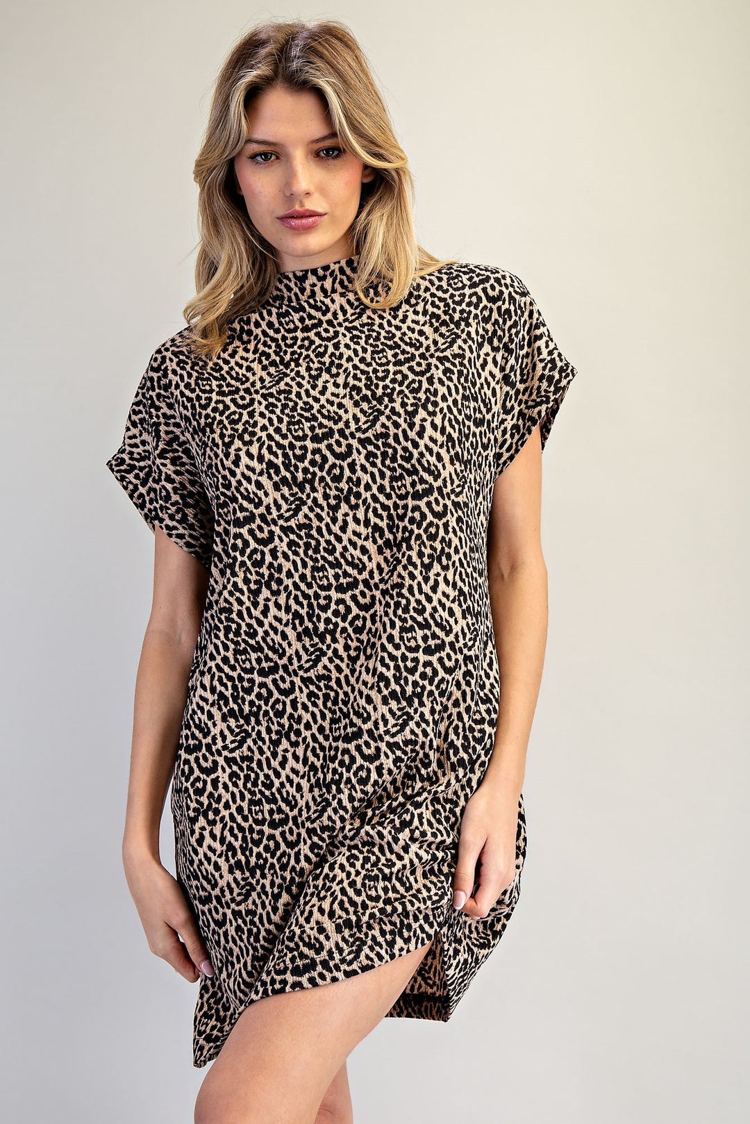Ladies EESOME Leopard Print Mock Neck Mini Dress - DK16034