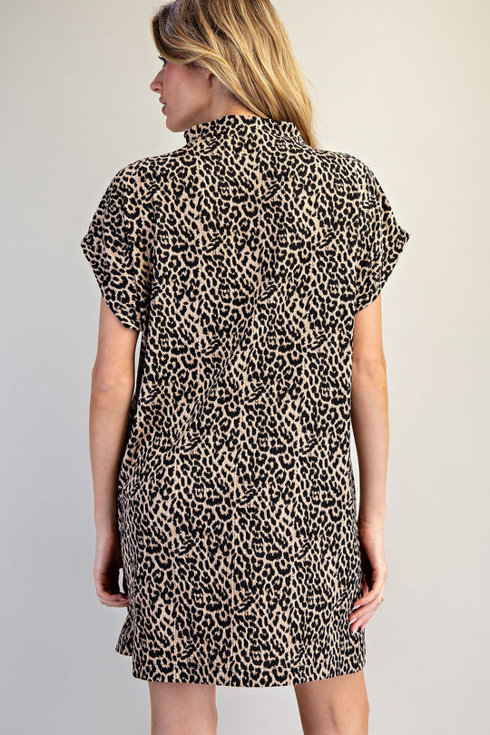Ladies EESOME Leopard Print Mock Neck Mini Dress - DK16034
