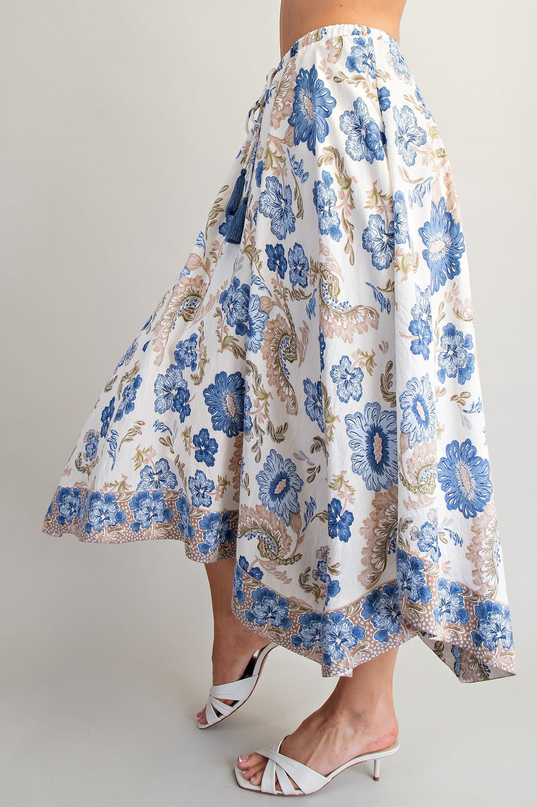 Ladies EESOME Floral Print Handkerchief Hem Midi Skirt - SHS15598