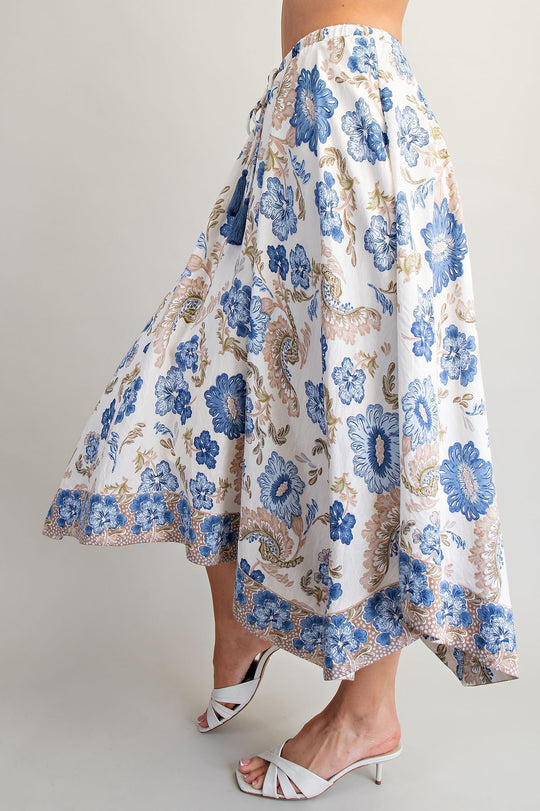 Ladies EESOME Floral Print Handkerchief Hem Midi Skirt - SHS15598