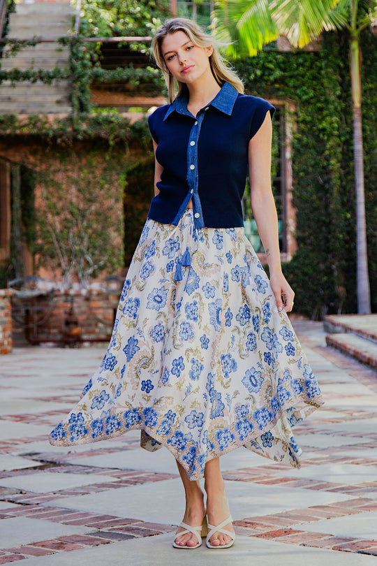 Ladies EESOME Floral Print Handkerchief Hem Midi Skirt - SHS15598
