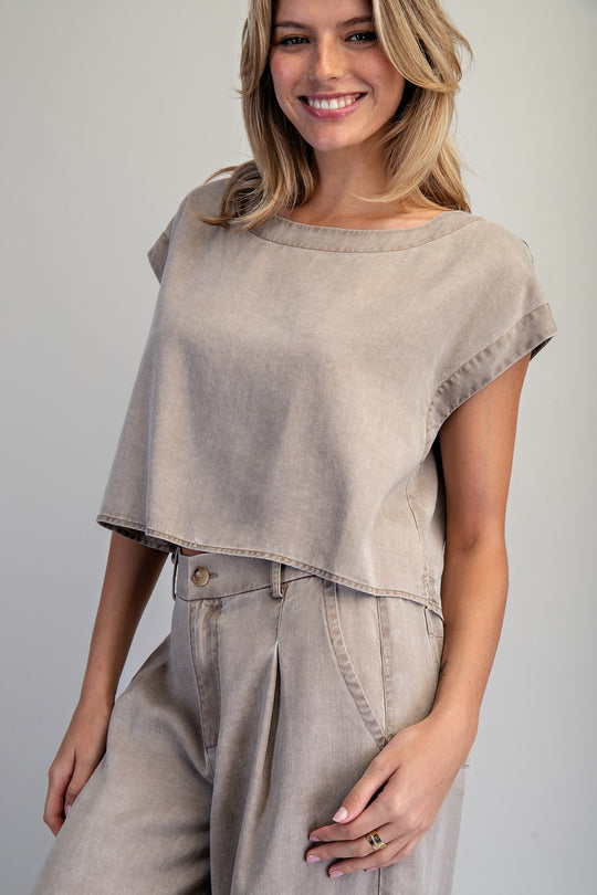 Ladies EESOME Button Back Cropped Top - TK16063