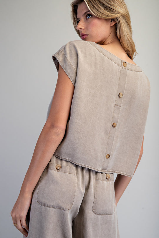 Ladies EESOME Button Back Cropped Top - TK16063