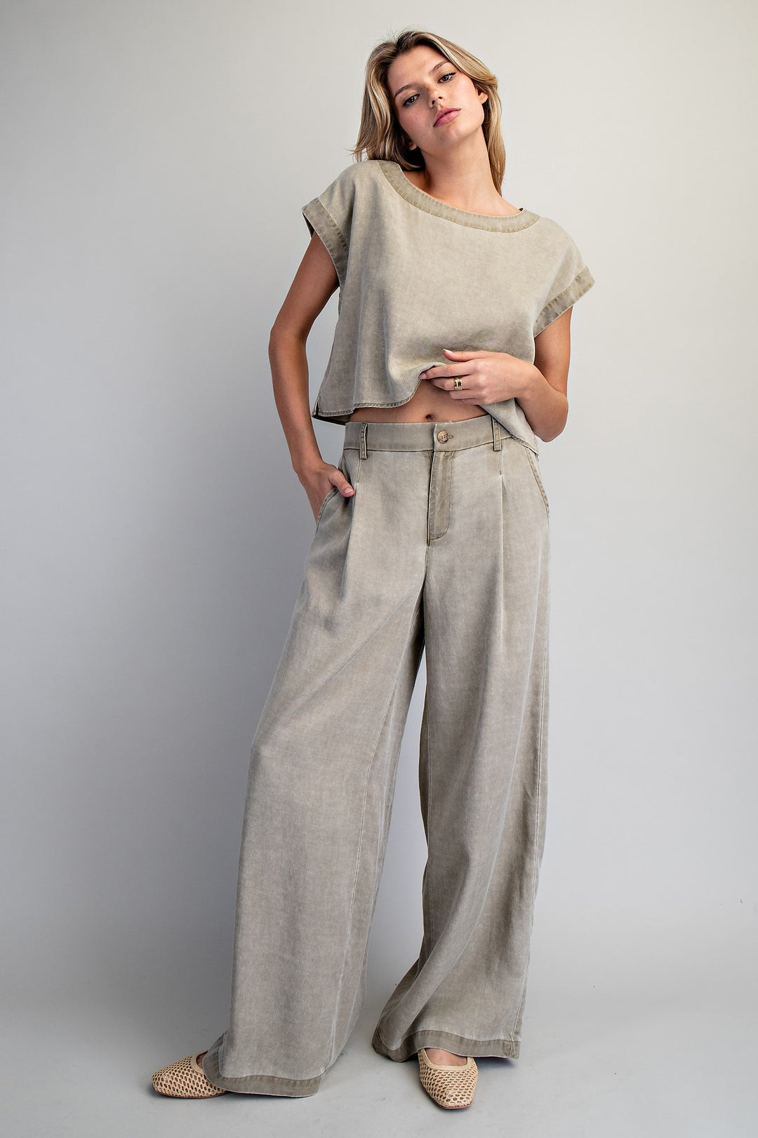 Ladies EESOME Zipper Front Wide Leg Pants - PK16064