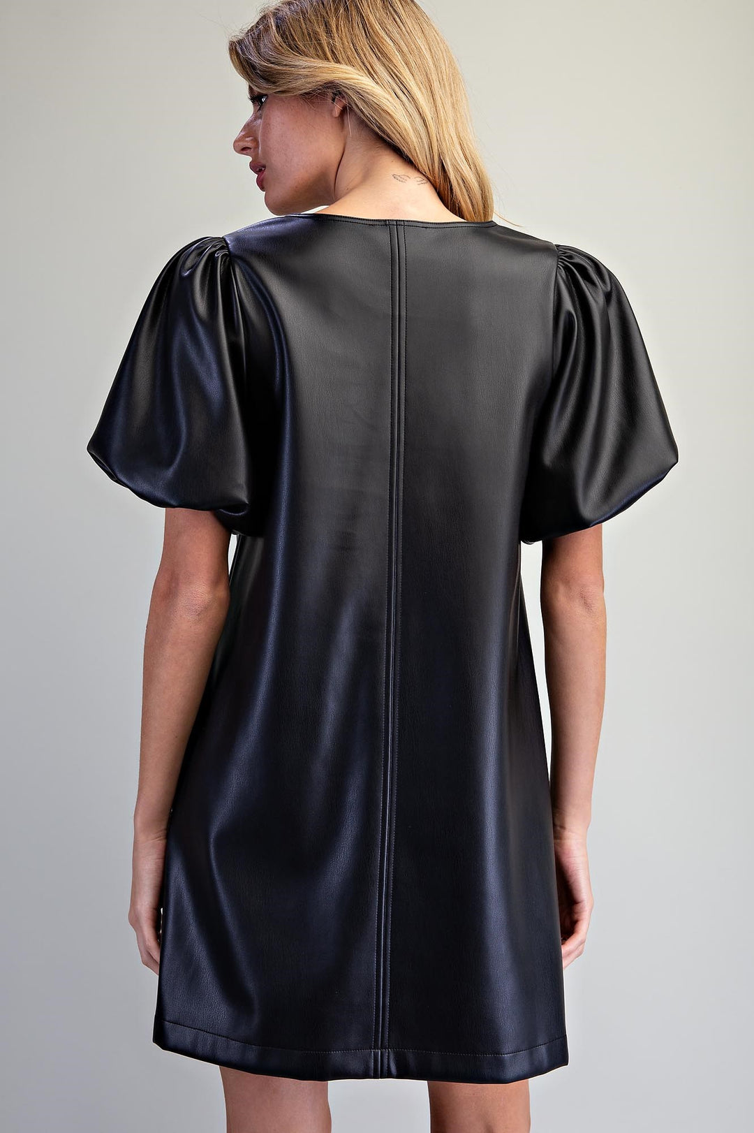 Ladies EESOME Pleather V-Neck Puff Sleeve Dress - DH17072