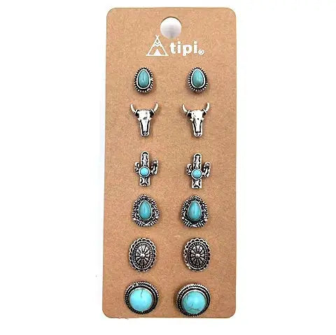 Western 6 Dainty Post Earring Set