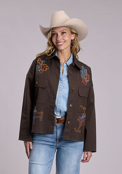 Ladies Stetson Stretch Twill Jacket With Cowgirl Embroidery - 11-098-0202-7030 BR