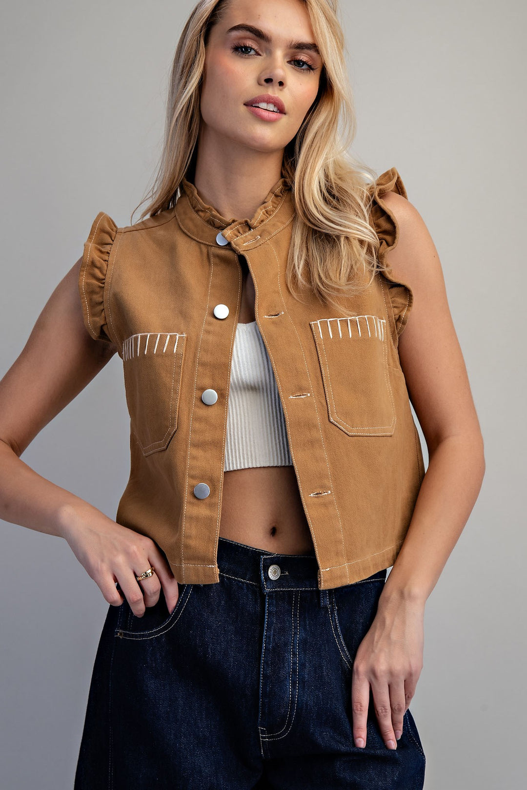 Ladies EESOME Mineral Washed Whipstitch Vest - JK16864