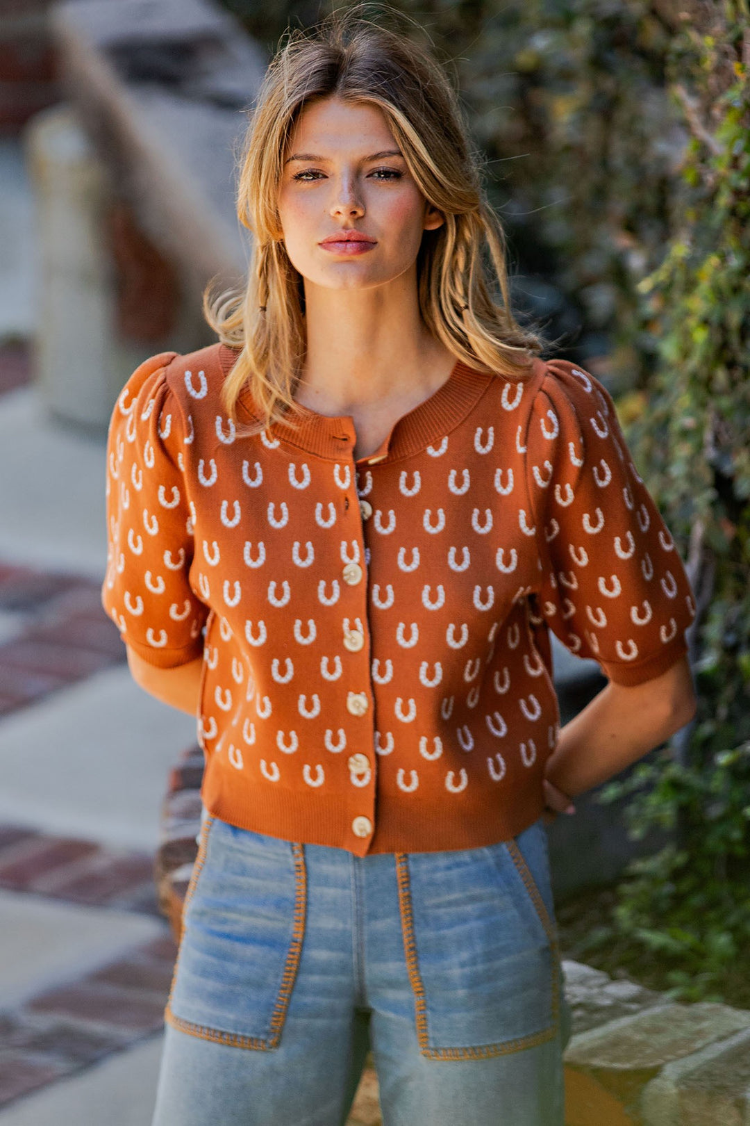 Ladies EESOME Horseshoe Short Sleeve Cardigan - SJH17192