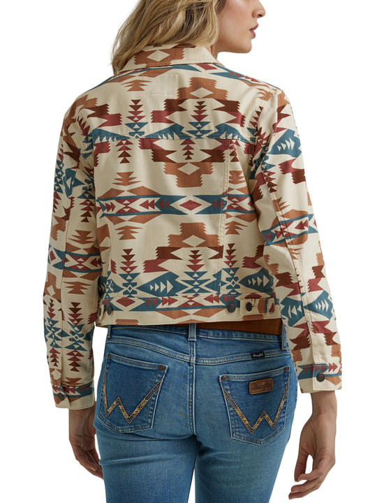 Ladies Wrangler Denim Boyfriend Jacket Aztec Print - 112346156