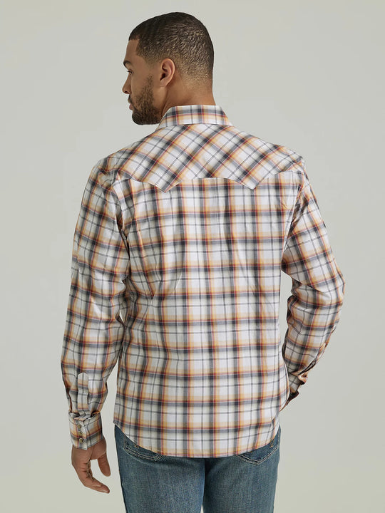 Men's Wrangler Retro® Long Sleeve Sawtooth Snap Pocket Western Shirt in Spiced Plaid - 112346238 - FINAL SALE