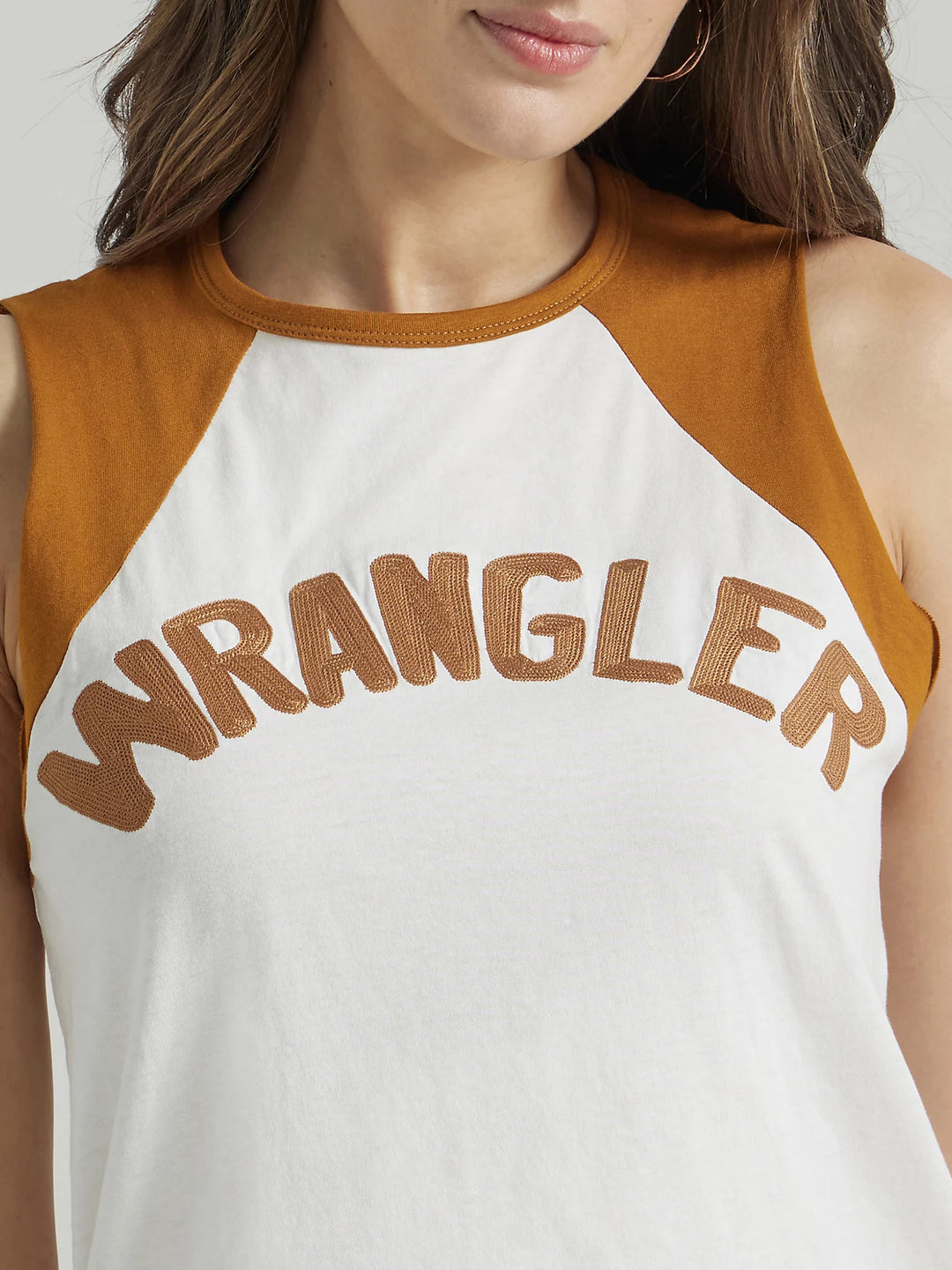 Ladies WRANGLER VINTAGE LOGO RAGLAN TANK IN CREAM - 112347183