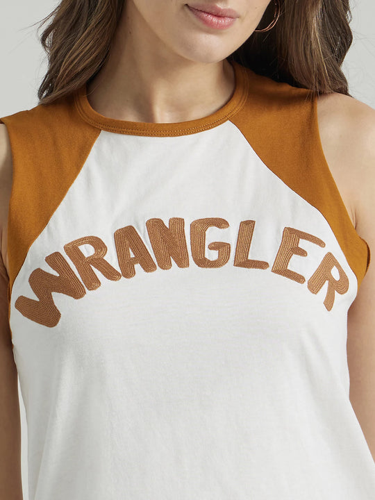 Ladies WRANGLER VINTAGE LOGO RAGLAN TANK IN CREAM - 112347183