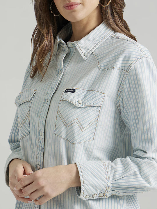 Ladies WRANGLER RETRO® BOYFRIEND WESTERN SNAP SHIRT IN TEXTURE STRIPE - 1123475209