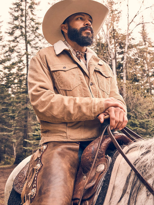 Men's Wrangler® Cowboy Cut® Sherpa Lined Corduroy Jacket in Wheat - 112352872