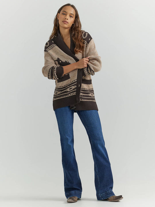 Ladies Wrangler Retro Desert Cardigan in Chocolate - 112353132