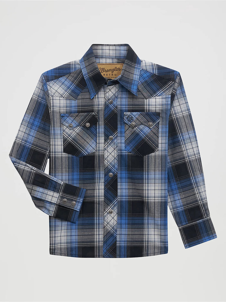 Boy's Wrangler Retro® Western Snap Plaid Shirt with Front Sawtooth