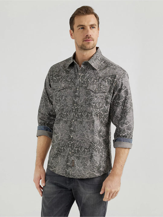 Men's Wrangler® Retro® Premium Long Sleeve Western Snap Printed Shirt - 112356589 - FINAL SALE
