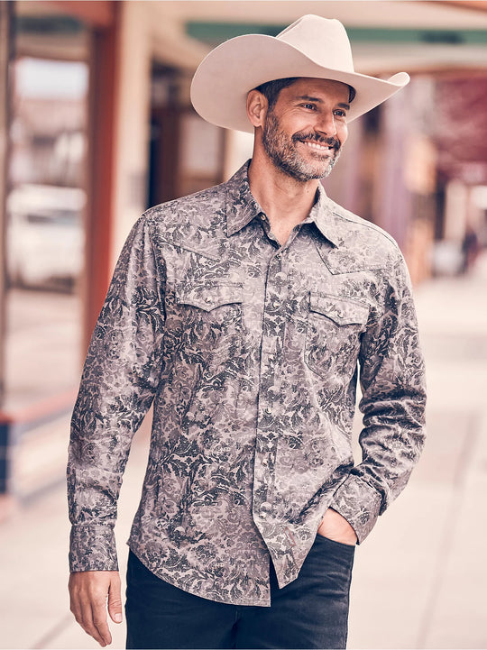 Men's Wrangler® Retro® Premium Long Sleeve Western Snap Printed Shirt - 112356589 - FINAL SALE