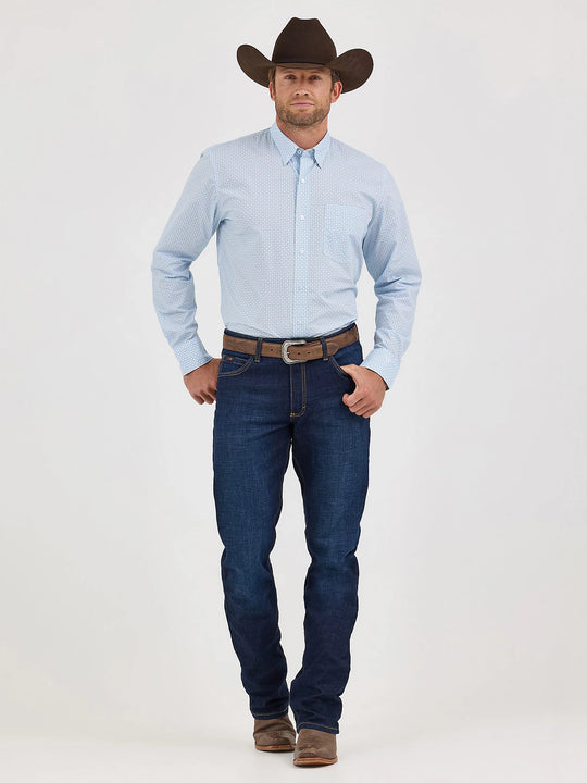Men's Wrangler Cody Johnson One Pocket Button Down Shirt in Pale Blue - 112357670
