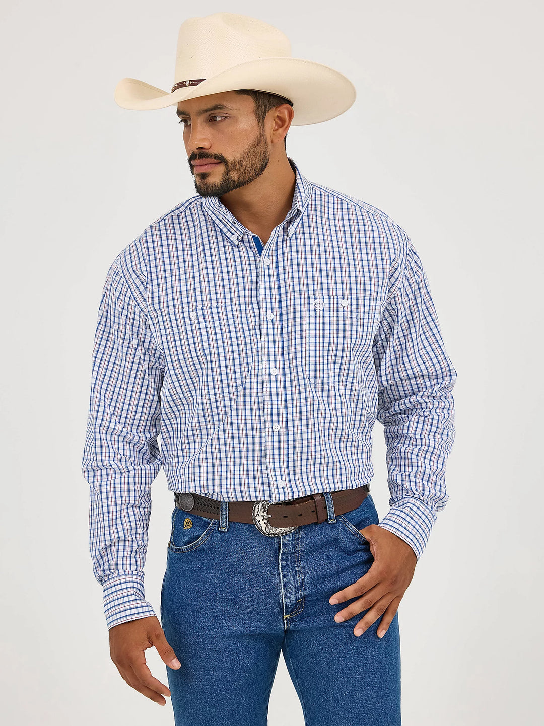 Men's Wrangler George Strait Long Sleeve Button Down Two Pocket Shirt - 112365402