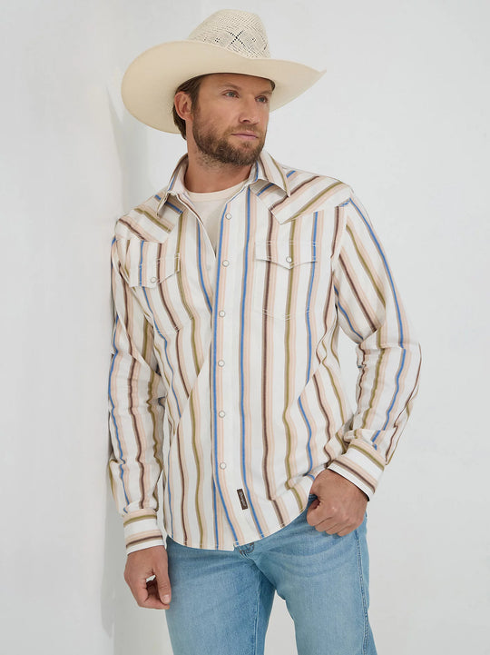 Men's Wrangler Retro® Premium Brushpopper Stripe Western Snap Shirt - 112365630