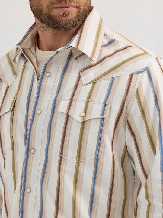 Men's Wrangler Retro® Premium Brushpopper Stripe Western Snap Shirt - 112365630