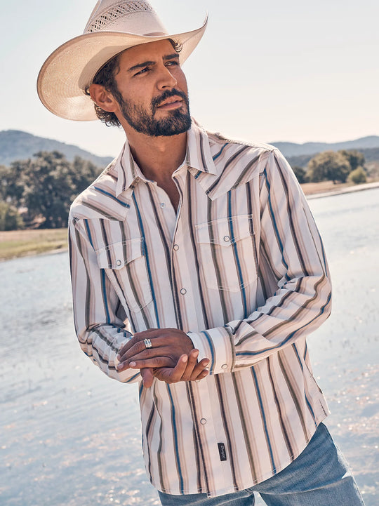 Men's Wrangler Retro® Premium Brushpopper Stripe Western Snap Shirt - 112365630