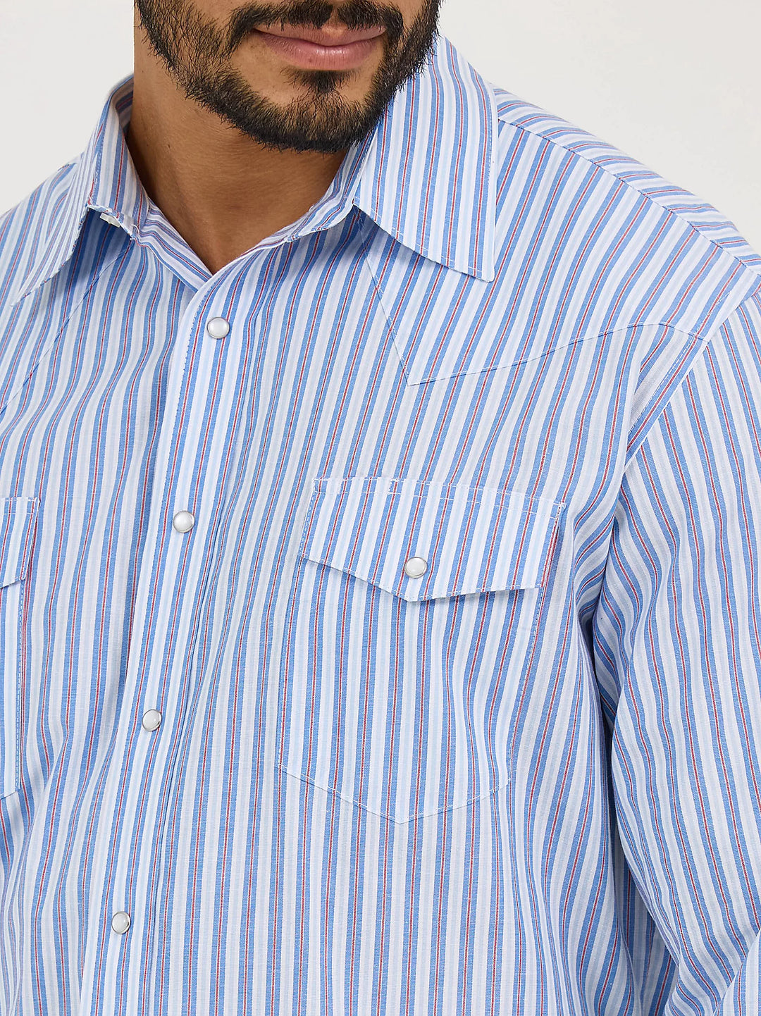 Men's Wrangler Wrinkle Resist Long Sleeve Western Snap Stripe Shirt - 112365848